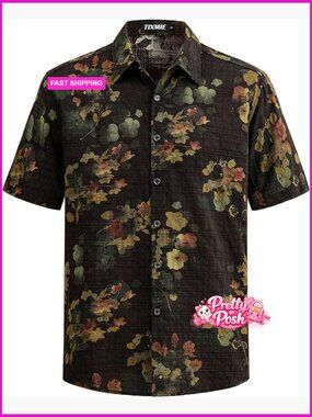 Men's Floral Hawaiian Shirt Short Sleeve Button Down Cotton Viscose Blend